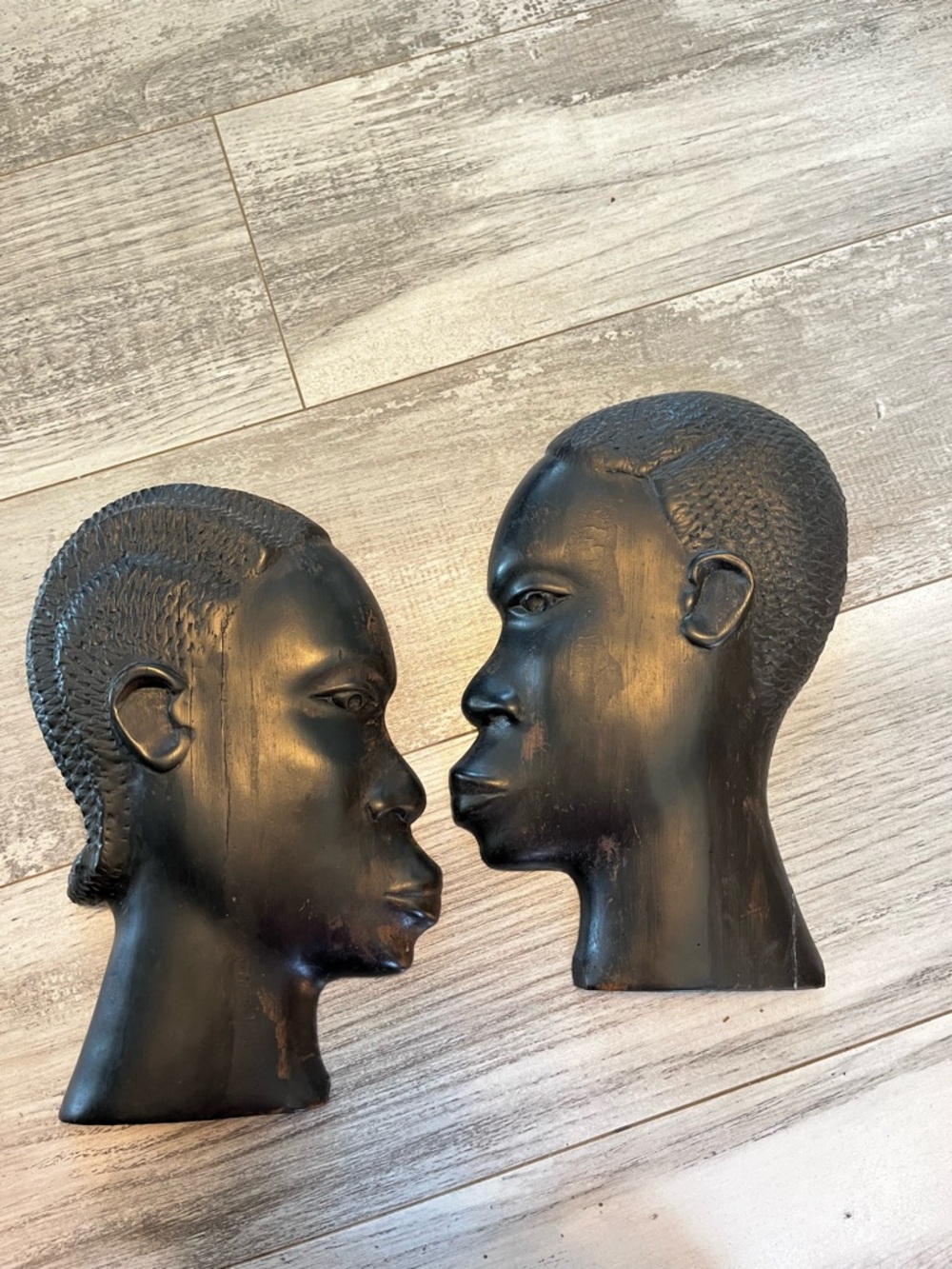 Vintage Black African Head Wall Sculptures – Set of 2